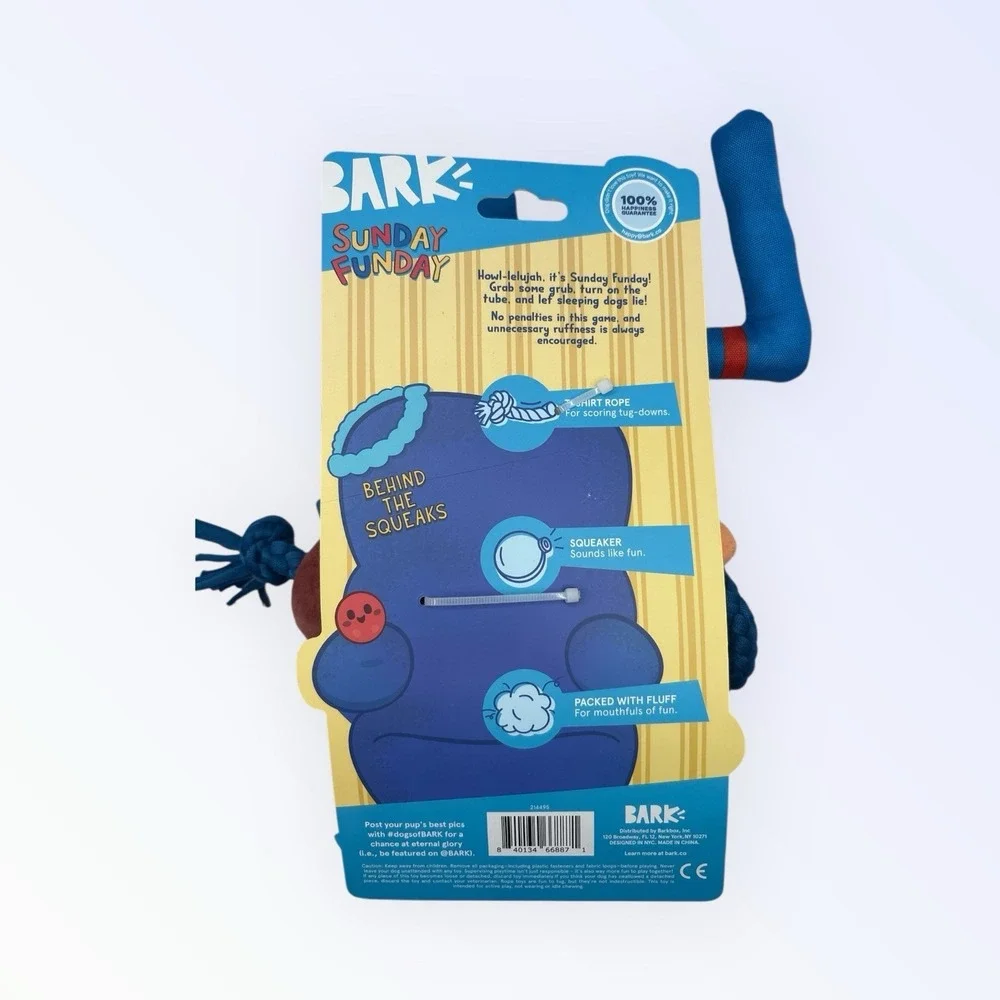 NEW Barkbox Sunday Funday Football Touchdown Dog Toy Chew Squeak Rope Tug S,M,L